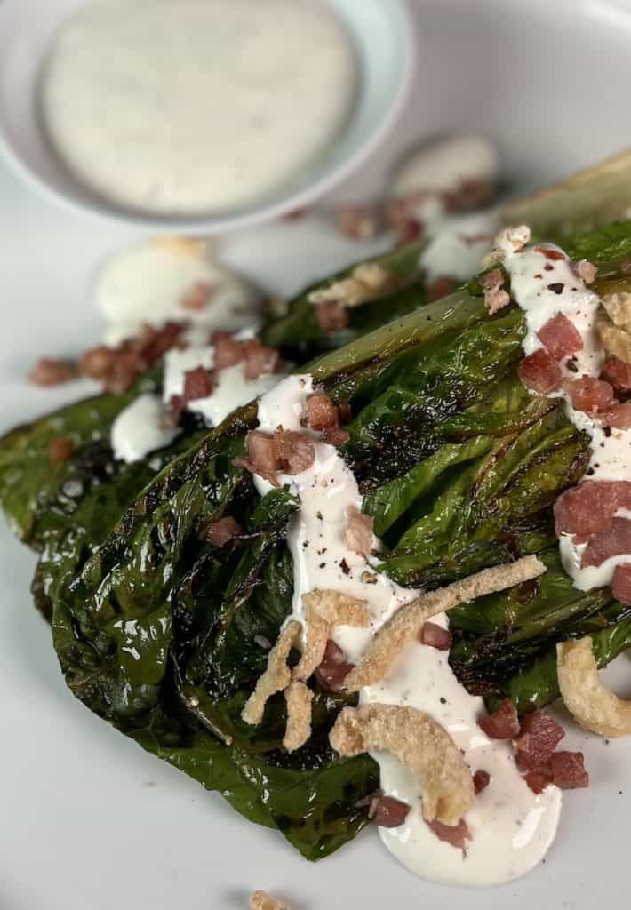 grilled romaine with dressing, pancetta and French fried onions