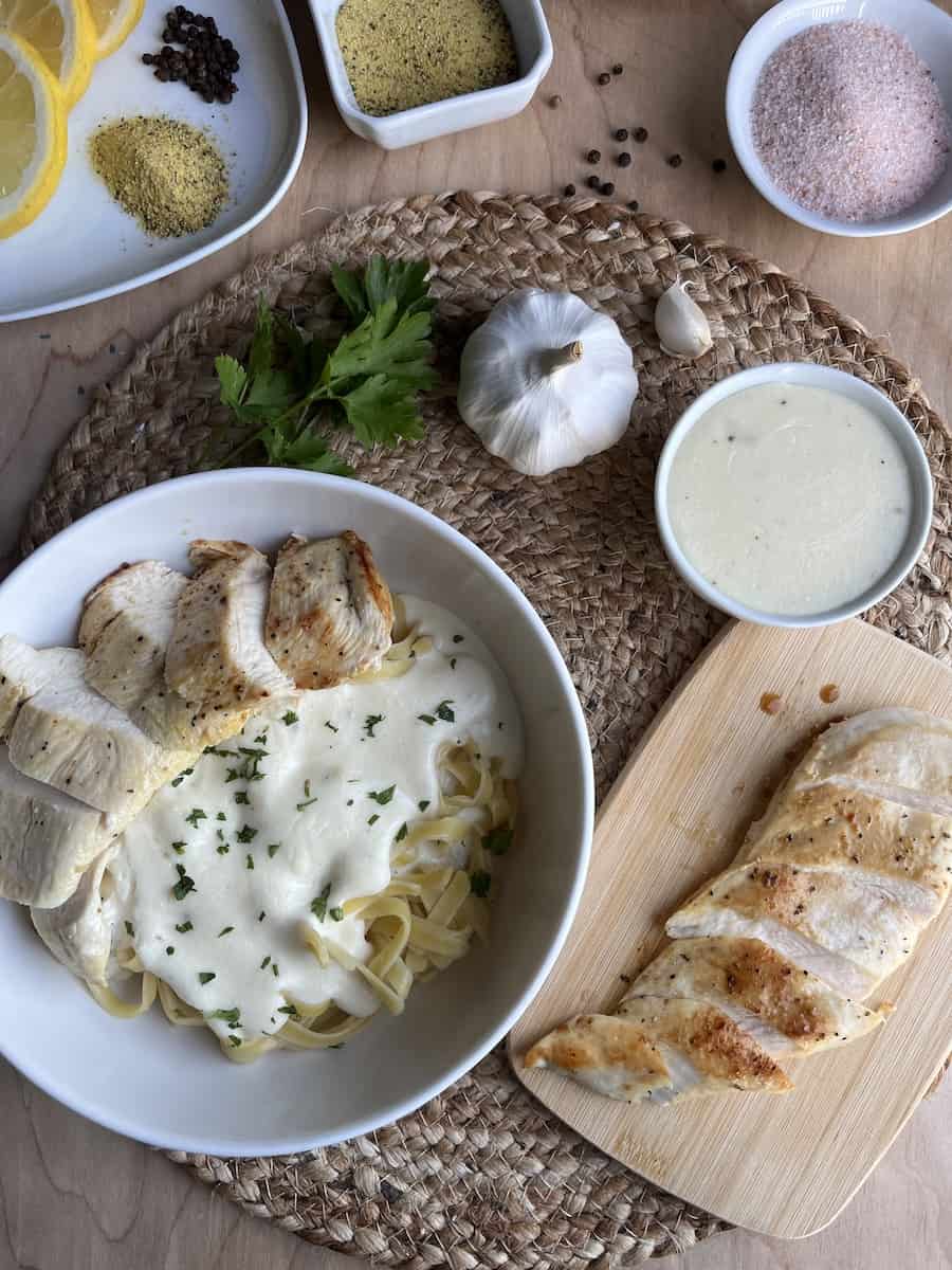 Lemon Pepper Chicken with Fettuccine Alfredo • Serious Food Crush