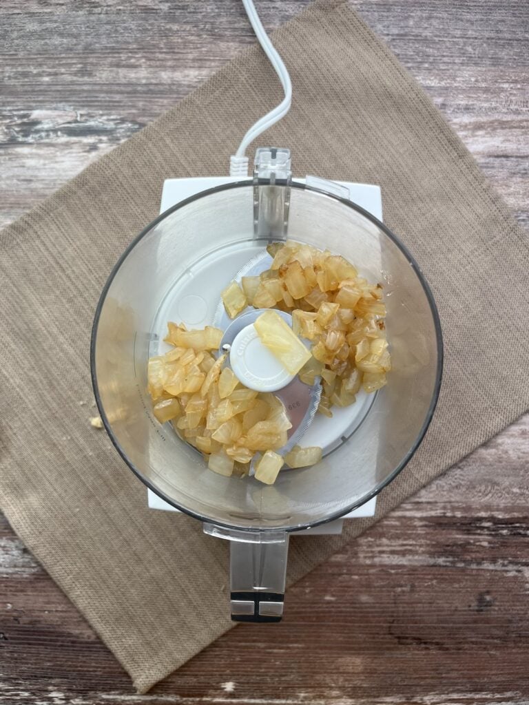 cooked onions in food processor
