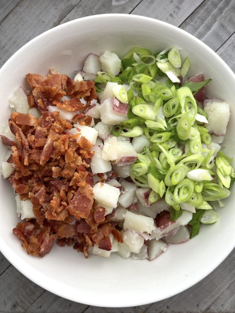 red skin potato salad dressing ingredients in a bowl