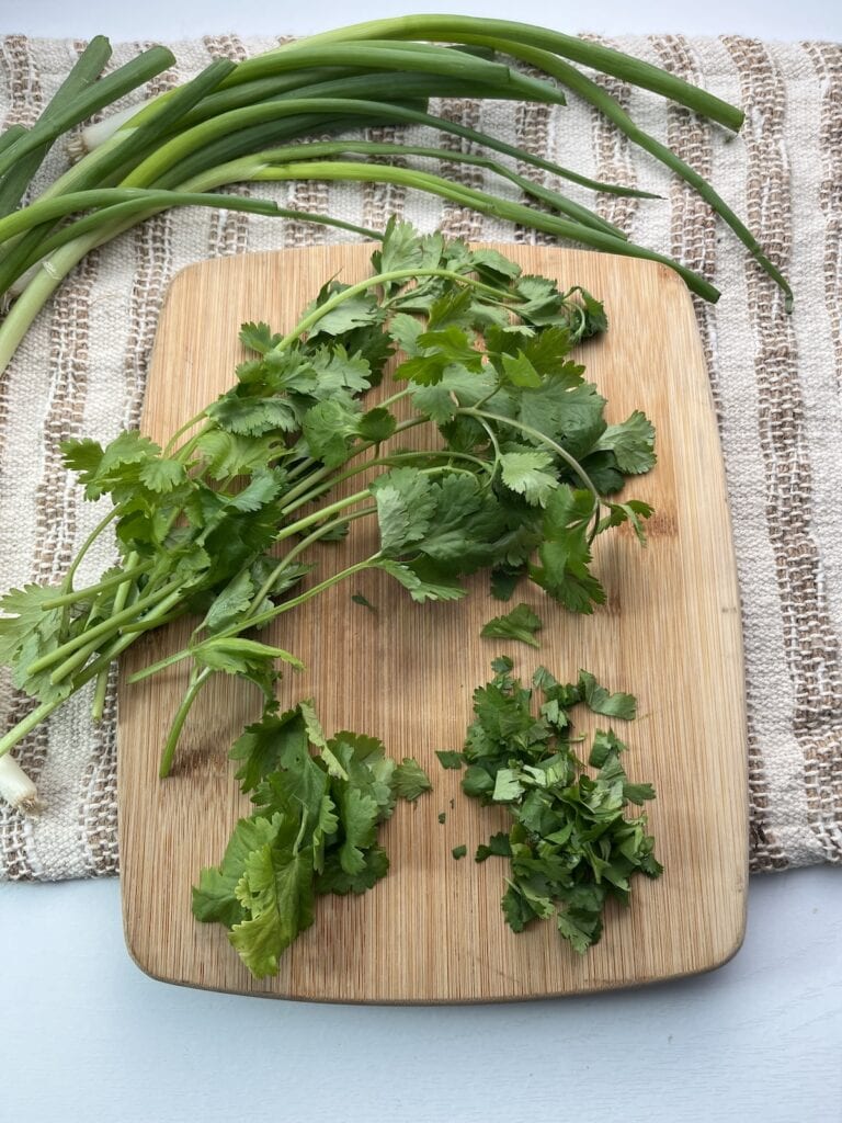cilantro chopped on a cutting board