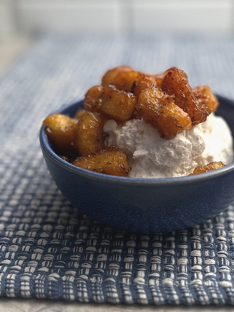 sweet fried plantains on ice cream