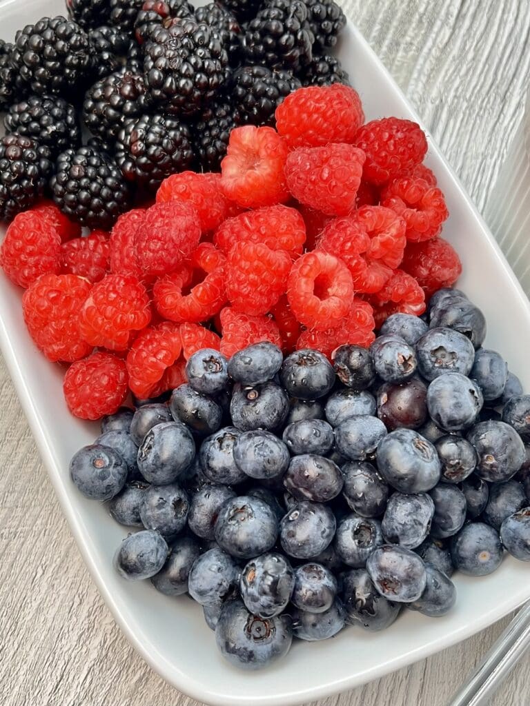 blueberries, raspberries and black berries