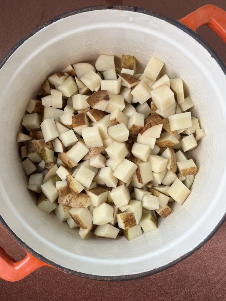 raw potatoes in a large stock pot