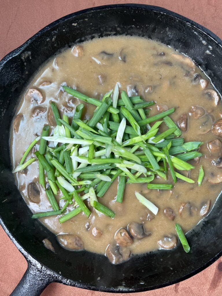 green onions on top of marsala sauce